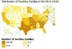 Dockins Family Distribution in 1920